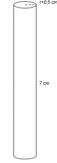 Sylinder med radius 0,5 cm og høyde 7 cm.
